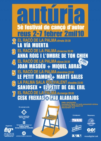 AUTÚRIA. 5è Festival de Cançó d’Autor. Reus, del 2 al 7 de febrer.