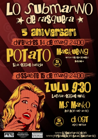 5è aniversari de Lo Submarino de Rasquera: concerts de Potato el 14 de maig i Zulu 9.30 el 15 de maig