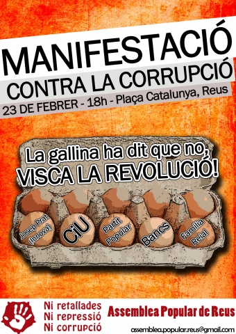 Manifestació contra la corrupció, les retallades i la repressió el 23 de febrer a Reus