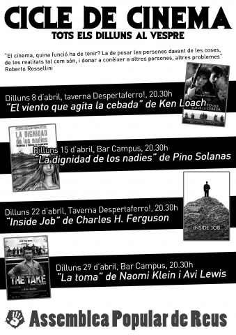 Cicle de cinema crític de l’Assemblea Popular de Reus tots els dilluns d’abril al vespre