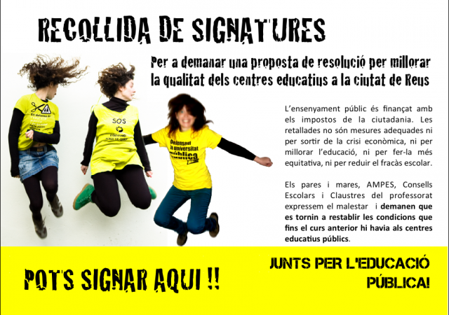 Campanya a Reus de recollida de signatures en defensa de l’ensenyament públic