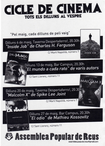 2n Cicle de cinema crític de l’Assemblea Popular de Reus, tots els dilluns de maig al vespre
