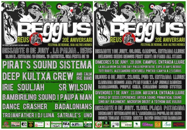 Arriba el 20è aniversari del Reggus, festival de reggae, ska i altres herbes! Concert central el 8 de juny + actes previs