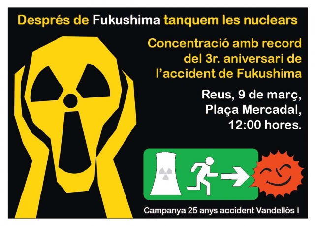 Campanya 25 anys accident Vandellòs I. Concentració pel tancament de les centrals nuclears el 9 de març a Reus.